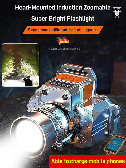 Head-Mounted Induction Zoomable Super Bright Flashlight