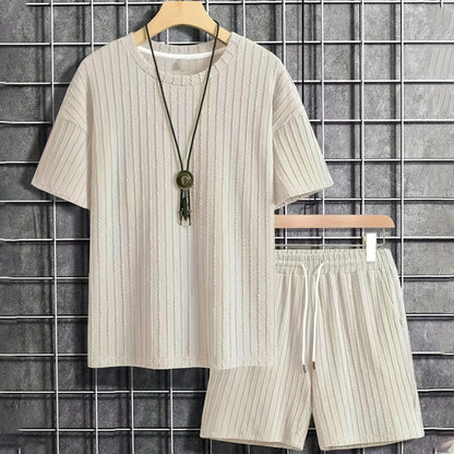 Men’s Summer 2-piece Set - Drop Shoulder T-shirt and Drawstring Shorts