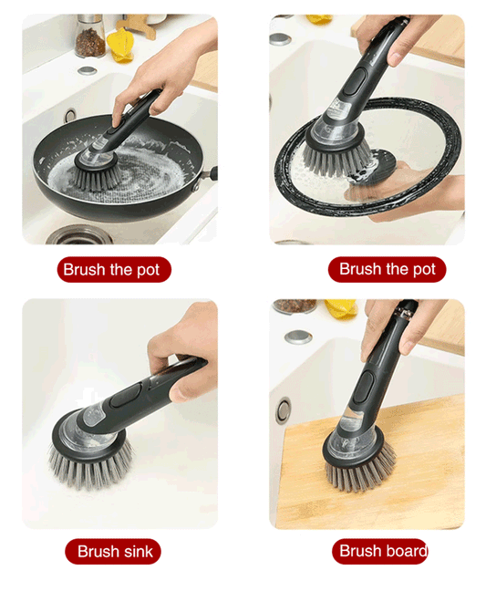 Automatic liquid-adding multifunctional pot scrubbing brush