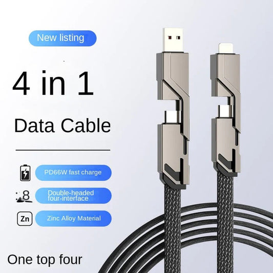 4-in-1 [60W Fast Charging & Data Sync] Flat Braided Anti-Tangle Charger Cord with Velcro